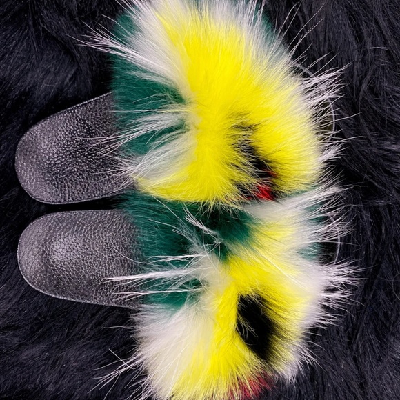 NWT Real Fur Slippers / Sandals, Multicolor - Picture 2 of 7